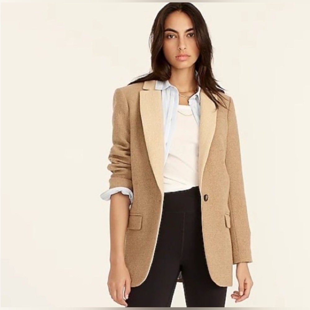 J. Crew Alfie Blazer Contrast Collar Italian Cotton Wool Heather Walnut size 8
